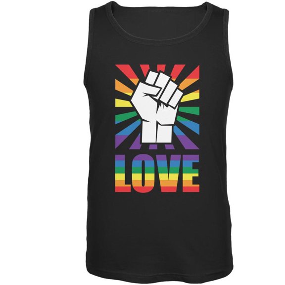 LGBT Gay Pride LOVE Raised Fist Black Adult Tank Top - Medium