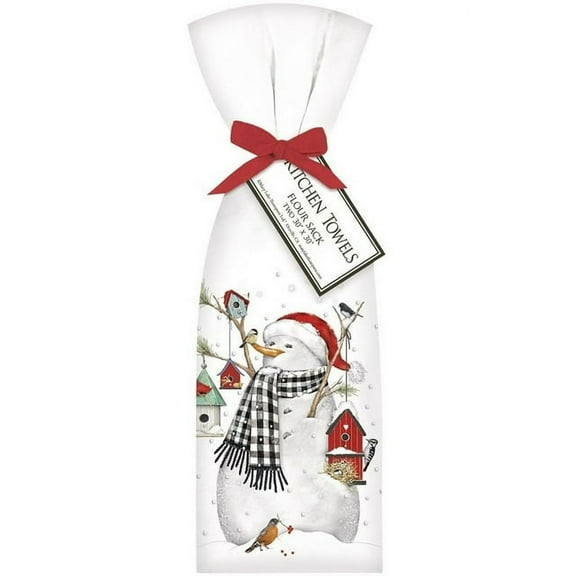 Mary Lake Thompson 2 Ribbon Tied Snowman Birdhouse Flour Sack Towels