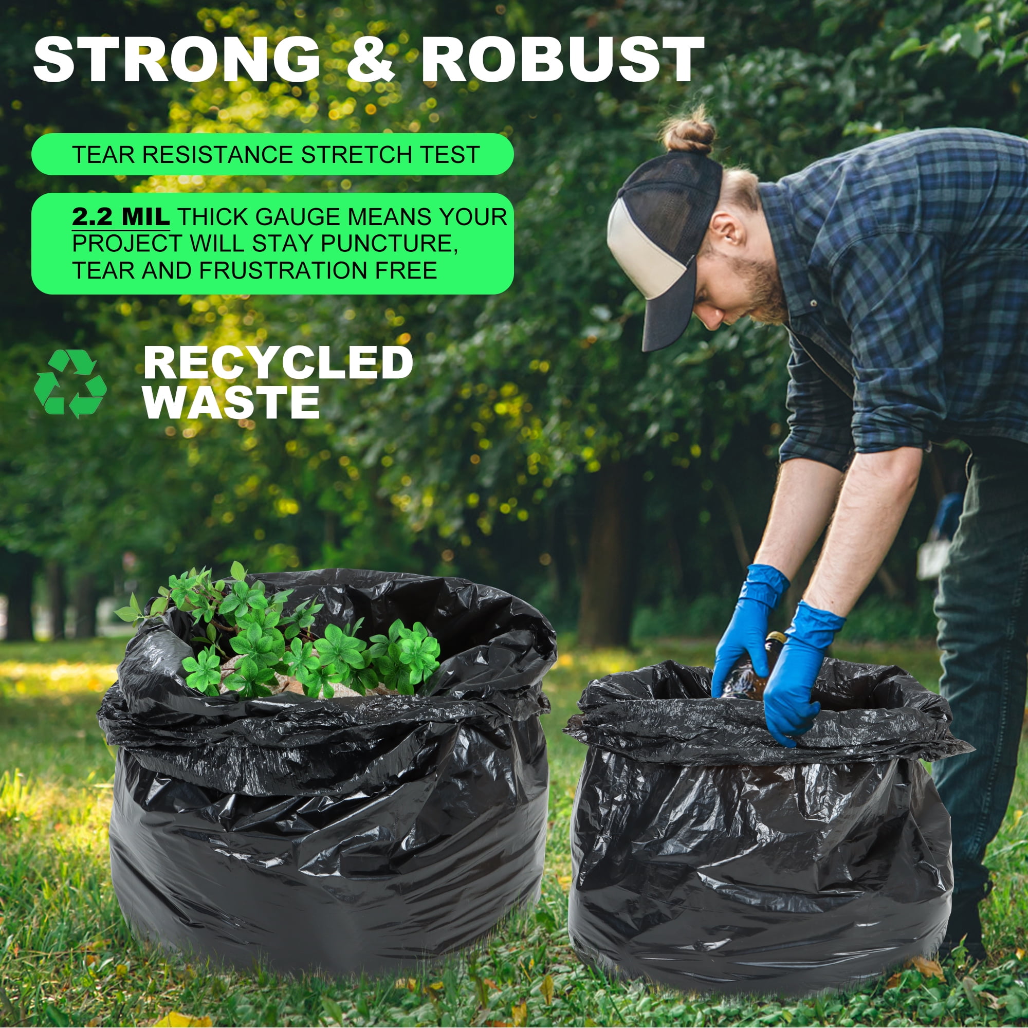 Large Trash Bags, 2.2 Mil 55-60 Gallon Large Contractor Bags 30 Counts Heavy Duty Outdoor Garbage Can Liners Black
