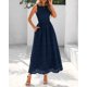 thumbnail image 2 of Vestido largo sin mangas con cuello redondo y encaje, azul marino, talla XL, 2 of 8