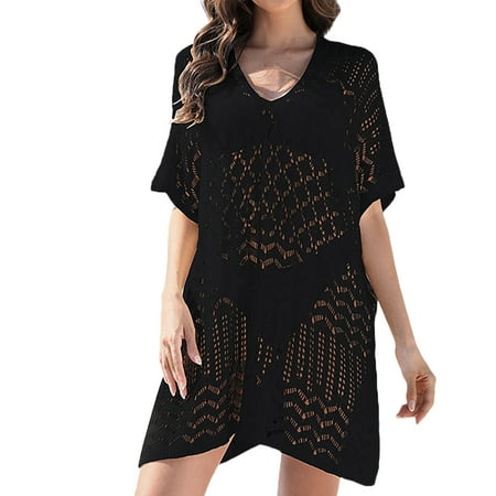 Womens Swimsuit Cover Up 2024 European And American Stripe Swimming Top Knitted Hollow Bikini Beach Top Black Swimsuit Coverup For Women