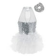 thumbnail image 2 of Sinleey Girls Sparkle Sequins Ballet Dance Skirted Letoards Jazz Latin Modern Performance Costumes White 5, 2 of 7