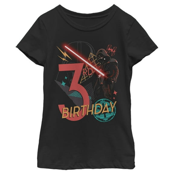 Girl's Star Wars Darth Vader 3rd Birthday Abstract Background  Graphic Tee Black X Small
