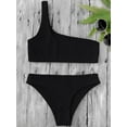 thumbnail image 3 of ZAFUL for Women One Shoulder Bikini Top and Bottoms Black M, 3 of 5