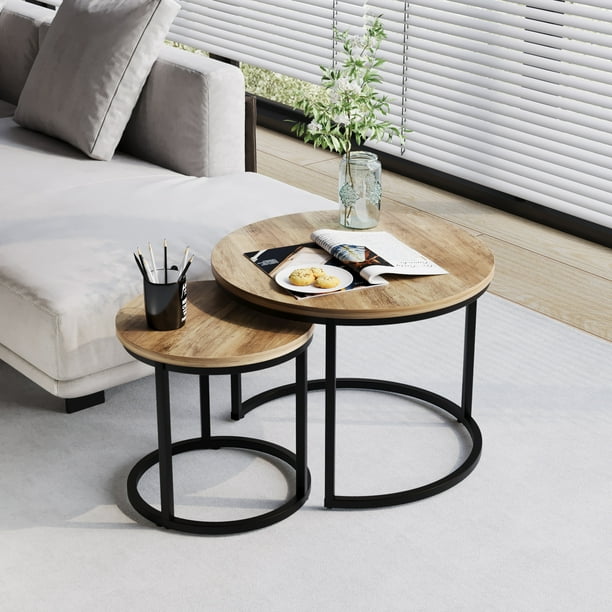Semiocthome Modern Nesting Coffee Table Set of 2,Wood Top End Table