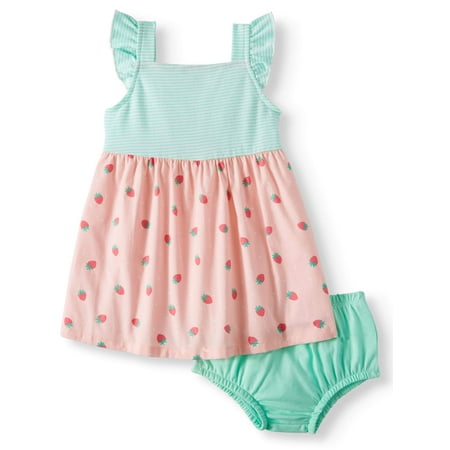 Baring Back Dress - Sleeveless Cross-back Woven Dress & Diaper Cover, 2pc Set (Baby Girls)