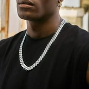 Silver Plated Bling Miami Cuban Link Chain for Men Women Iced Out Miami Cuban Necklace Diamond Chain for Men 14mm Colorful Hip Hop Jewelry