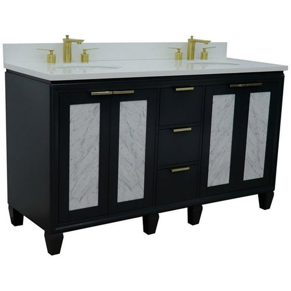Trento 61" Double Oval Sink Vanity in Dark Gray/White Quartz Stone