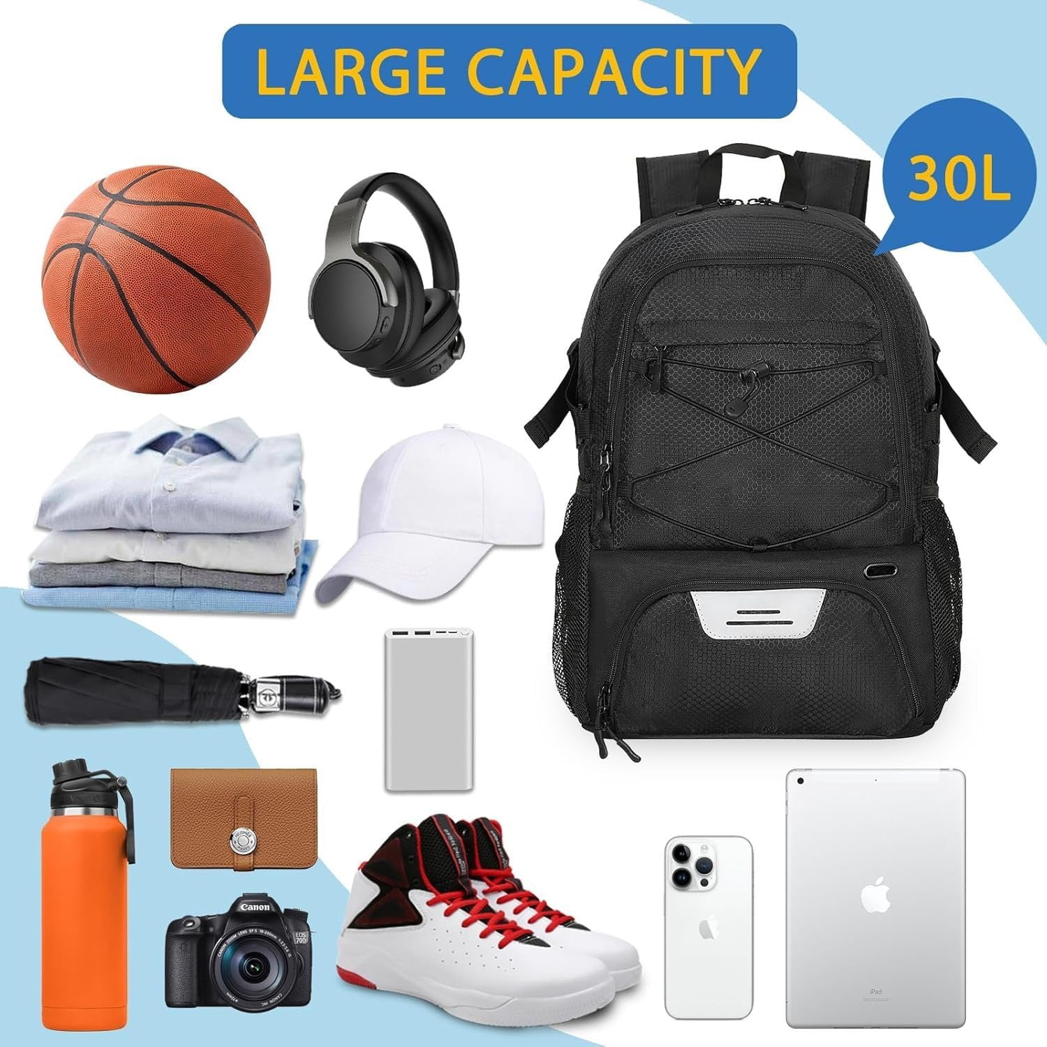 Basketball Backpack with Ball Compartment - Large Basketball Bag with Shoes compartment  Equipment Bag for Soccer Ball,Volleyball,Gym,Outdoor,Travel