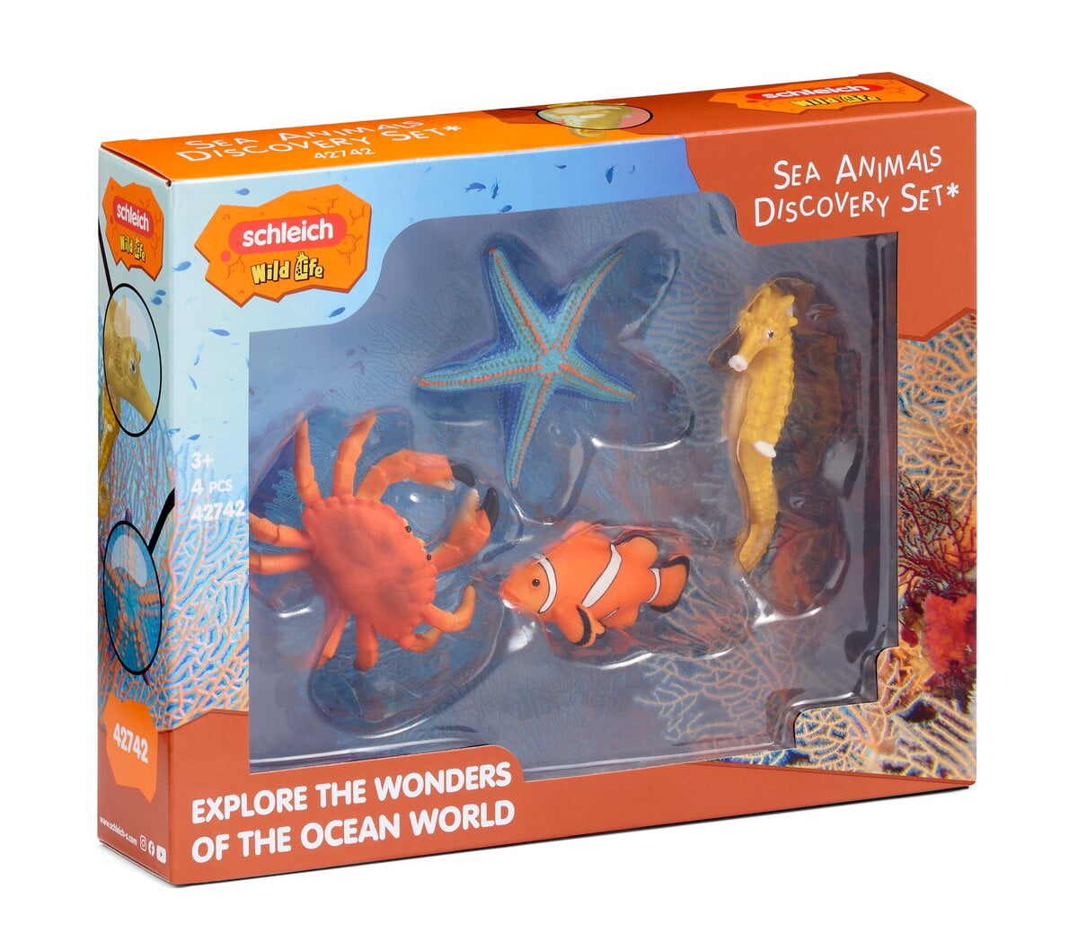 schleich Wild Life - 4 PC Sea Animals Discovery Set with Starfish, Clownfish, Seahorse and Crab Toys for Kids Ages 3+