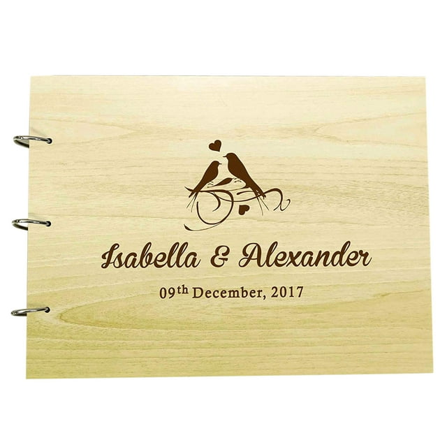 Rustic Wedding Wood Engraved Bride & Groom Advice Guestbook Photo Album Custom Scrapbook