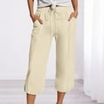 thumbnail image 7 of TRUBKH Cotton Linen Pants Gaucho Pant Boho Bottoms Paperbag Pant Palazzo Pants Pull On Pants Beach Pants for Women Palazzo Pants Plain Drawstring Trousers Flowy Gauze Comfort Resort Wear Beige L, 7 of 7