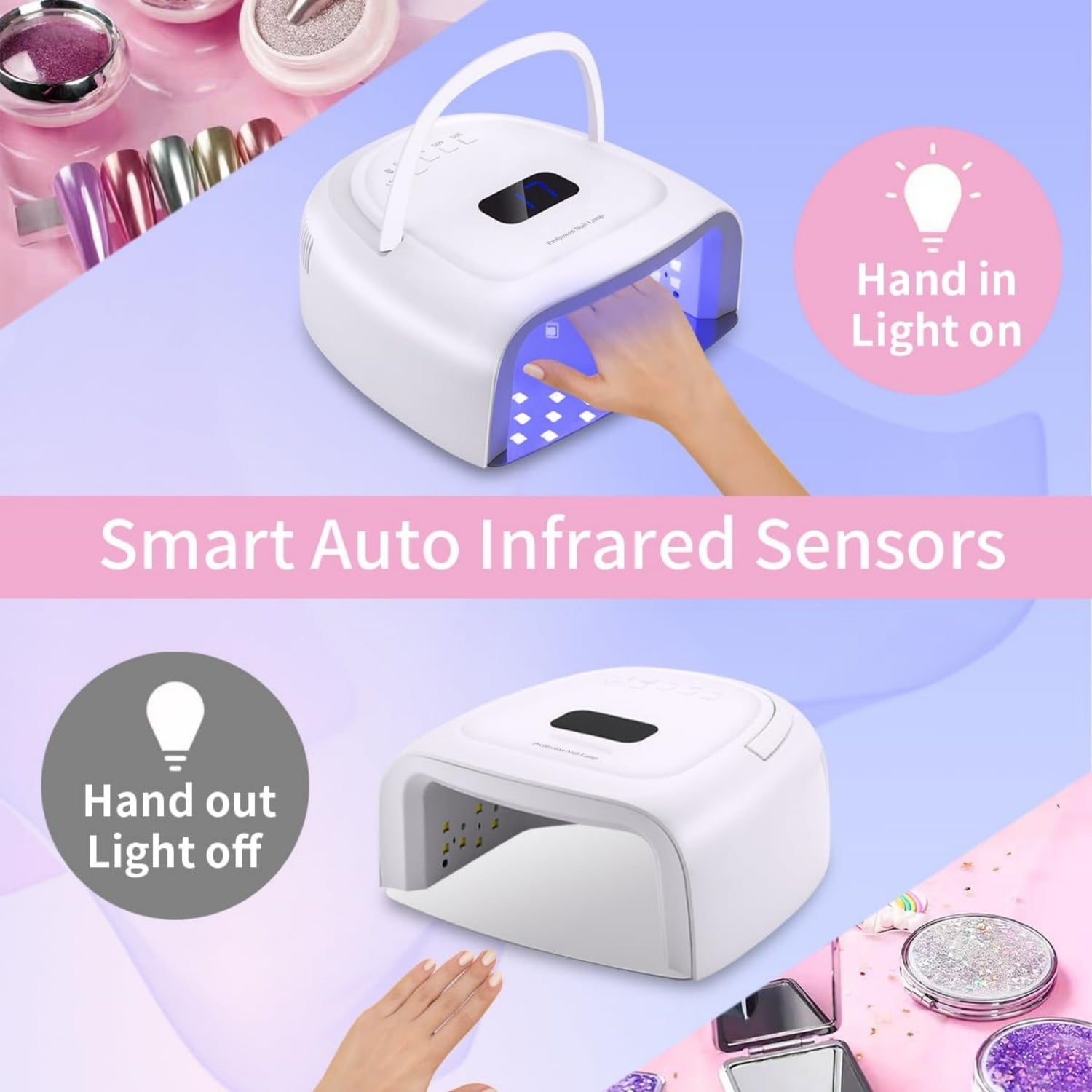 Rechargeable LED Gel Nail Lamp,60W Cordless UV Led Nail Light Nail Dryer for Gel Nails with Lifting Handle Touch Sensor LCD Screen(White)