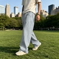 thumbnail image 7 of GrmtClth Mens relaxed daily lifestyle trousers wide leg flowy soft material casual loose pants outdoor vacation long distance travelling Light Gray 3XL, 7 of 7