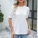 thumbnail image 3 of Blusa blanca de manga corta abullonada para mujer, cuello redondo, diseño calado, ropa informal de oficina, talla XL, verano, 3 of 6