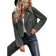 thumbnail image 3 of Women'S Cropped Zipper Long Sleeve Suede Faux Leather Blazer Jacket Autumn Fashion Outerwear Dark Grey XL, 3 of 8