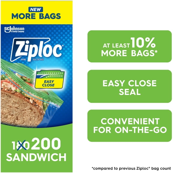 Ziploc® Sandwich Bags with Grip 'n Seal Technology, 200 Bags