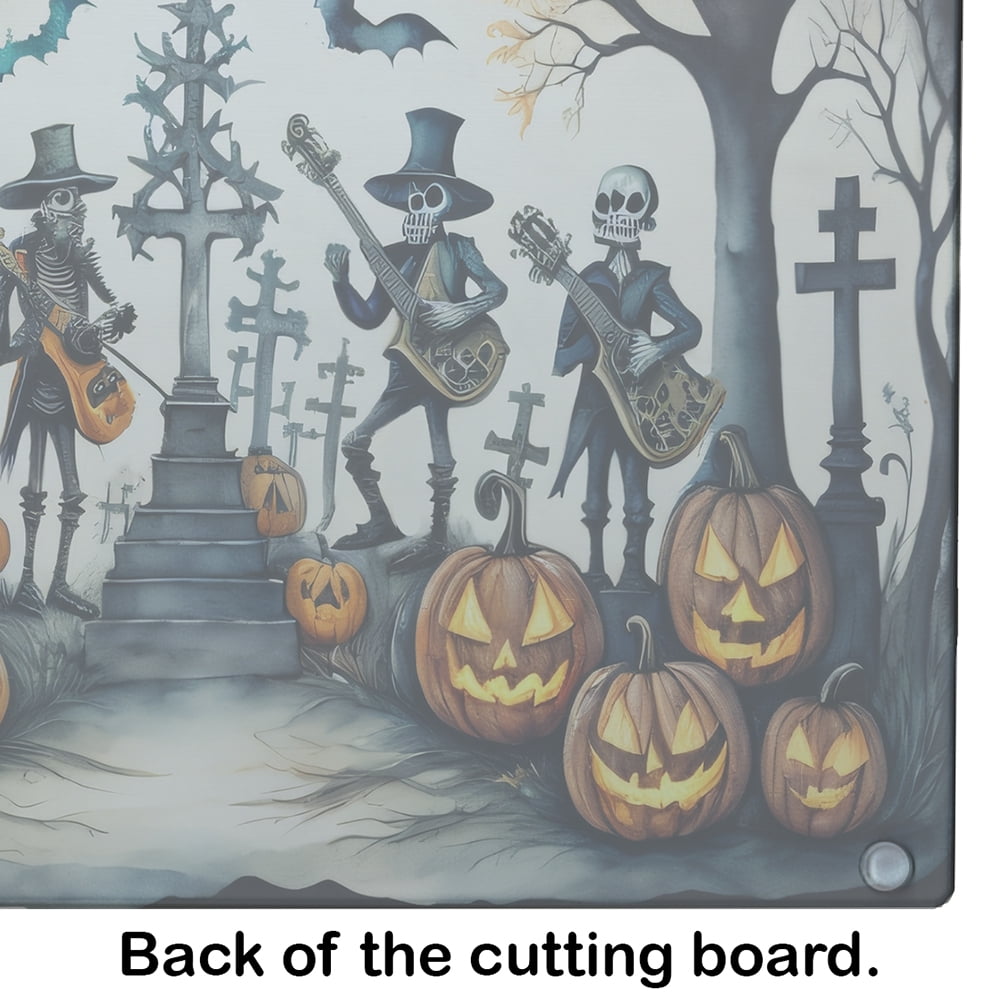 Mariachi Skeleton Band Spooky Halloween Glass Cutting Board Large 12 in x 15 in