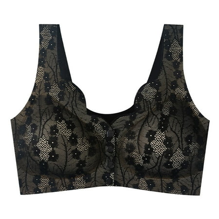 Yyeselk Women s Front Closure Wireless Lace Bras Comfort Seamless Wirefree Plus Size Bra Soft Padded Breathable Push Up No Underwire Bra Black XXXXL