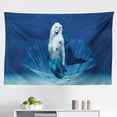 thumbnail image 1 of Mermaid Tapestry, Mermaid Sitting on Rock Sunny Day Colored Pencil Drawing Effect, Fabric Wall Hanging Decor for Bedroom Living Room Dorm, 2 Sizes, Yellow Blue Purple, by Ambesonne, 1 of 1