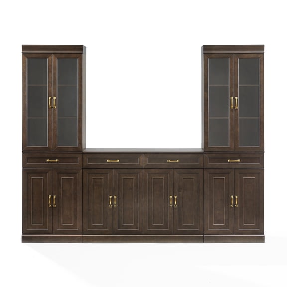 Crosley Furniture Stanton 3-Piece Sideboard And Glass Door Pantry Set in Coffee
