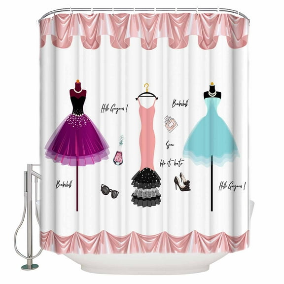Fabric Shower Curtain, Hello Gorgeous Sunglasses Dress Fashion Show Shower Curtains with 12 Hooks Waterproof Machine Washable Bath Curtains for Bathroom,48x 72in
