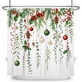 thumbnail image 6 of Nanqianyi Christmas Bow Ribbon Holly Ornament Shower Curtain,Waterproof Watercolor Pine Eucalyptus Bathroom Decor,72"x74" Inch,With Hooks, 6 of 6