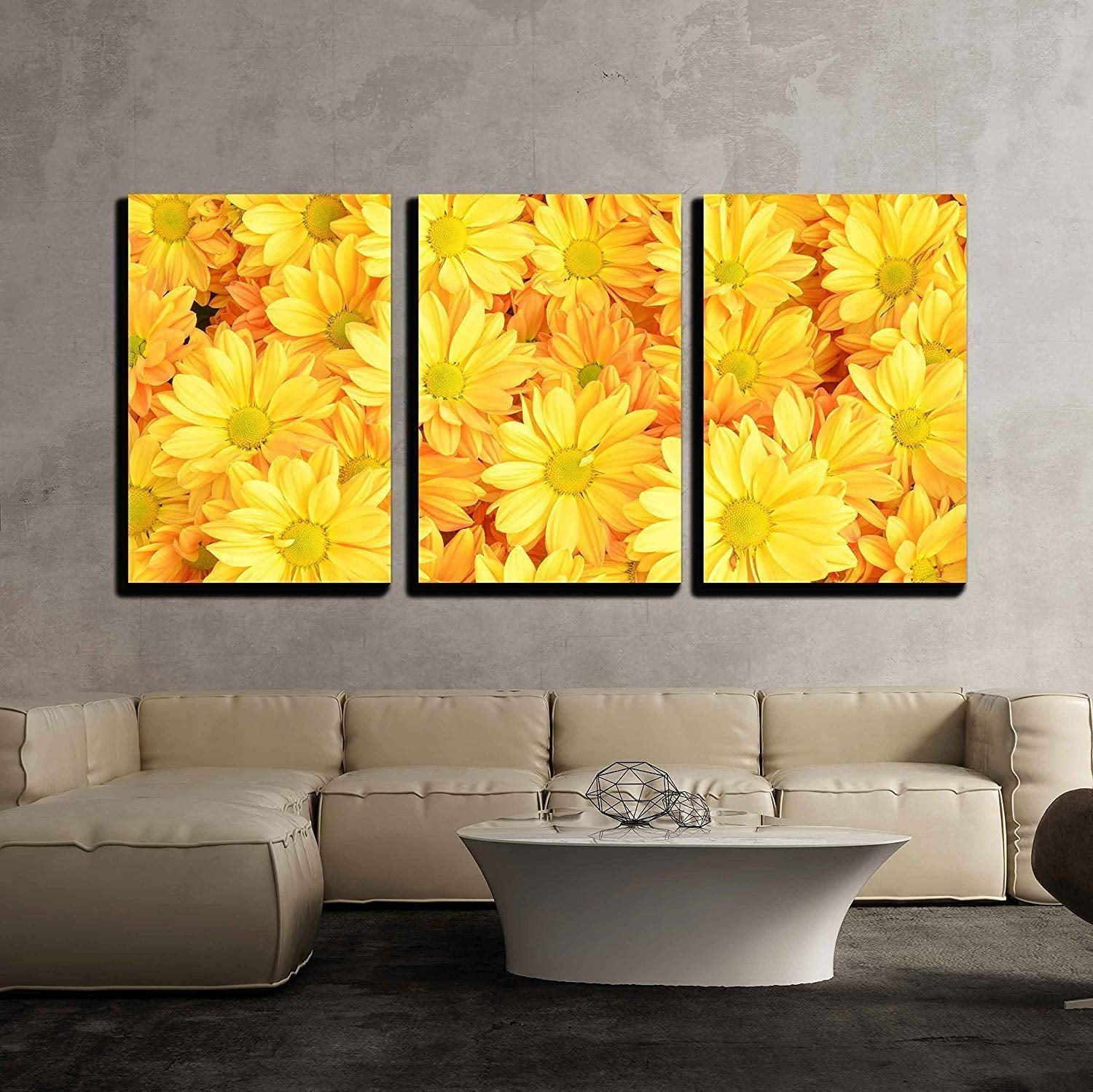 wall26 - 3 Piece Canvas Wall Art - Yellow Chrysanthemum Flowers