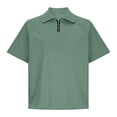 thumbnail image 3 of Mifsaly Mens Quarter Zip Shirts Ribbed Knit Short Sleeve Collar tops Casual Athletic Fit Lightweight Breathable Work Office Pullover Tees Green,S, 3 of 5