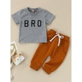 thumbnail image 2 of Franhais 2Pcs Little Boys Casual Outfit, Autumn Toddlers Letter Printing Short Sleeve Round Collar Tops + Solid Color Long Pants Set, 2 of 9