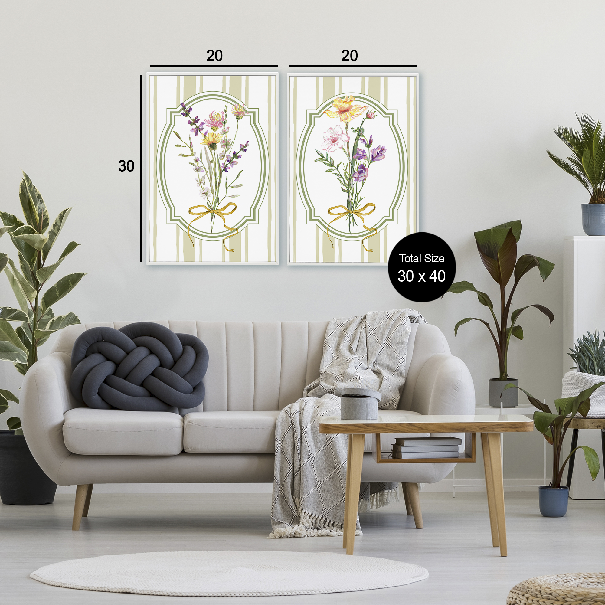 Wildflower Bundles Classic Stripes 2 Piece White Framed Giclee Art Set, design by Adonna Ebrahimi