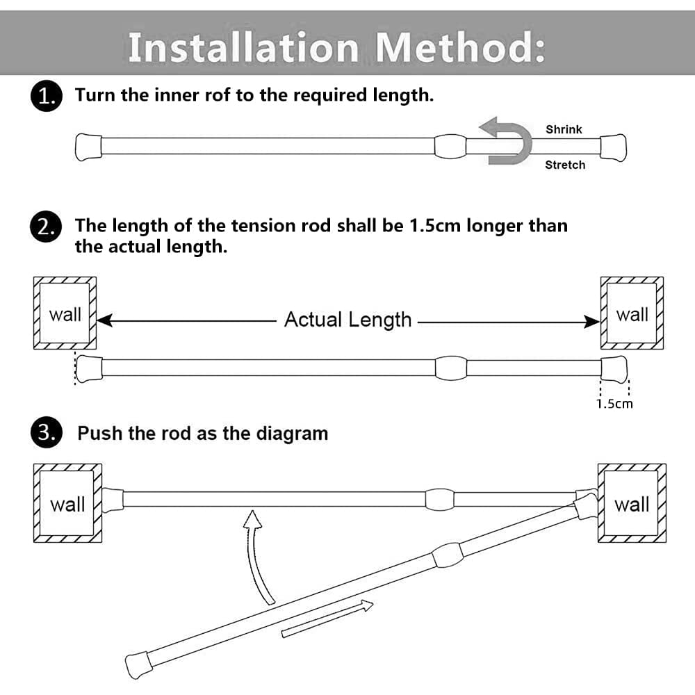 DIY.STORE 8 Pcs Spring Tension Curtain Rods, Adjustable Expandable Spring Loaded Tension Rods For Window, Bathroom, Cupboard,Kitchen(28"-48"; White)