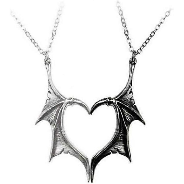 Collar de corazón a juego con colgante de ala de dragón, gargantilla gótica genial, regalo de amistad para parejas, para mujeres y hombres, 2 unidades