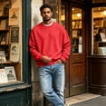 thumbnail image 6 of Domuza Mens Classic Crewneck Pullover Sweatshirts, Lightweight Breathable Long‑Sleeve Solid Tops, Slim‑Regular Fit, Y2K Street Style Casual Sweatshirt, 6 of 6