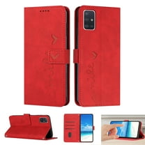 Dteck Wallet Case For Samsung A71 Case 5G, Embossed Pattern PU Leather Cover with Credit Card Holder, Magnetic Clasps Kickstand Flip Wrist Strap Cover for Samsung Galaxy A71 5G, Red