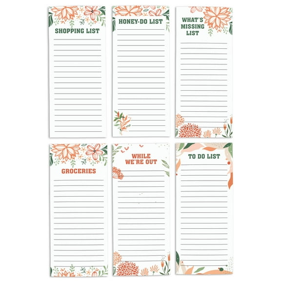 Inkdotpot Pack of 6 Funny Magnetic Dry Erase List For Fridge, Wipe Clean w/ NoStain, Quick Notes Shopping & Grocery List Whiteboard for Fridge, 8.75" x 3.8"(Floral )