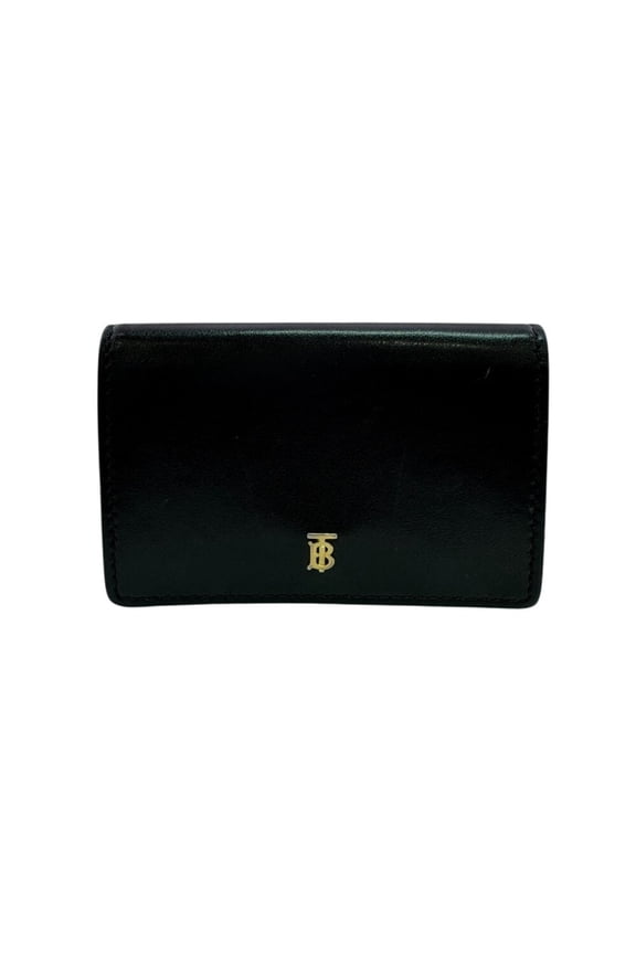 Pre-Owned BURBERRY Compact Wallet, Double Snap Closure, TB Logo, Tri-fold Black