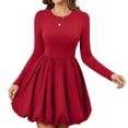 thumbnail image 4 of Aellinatey Women's long-sleeved round neck high-waisted mini cocktail dress with pockets, 4 of 9