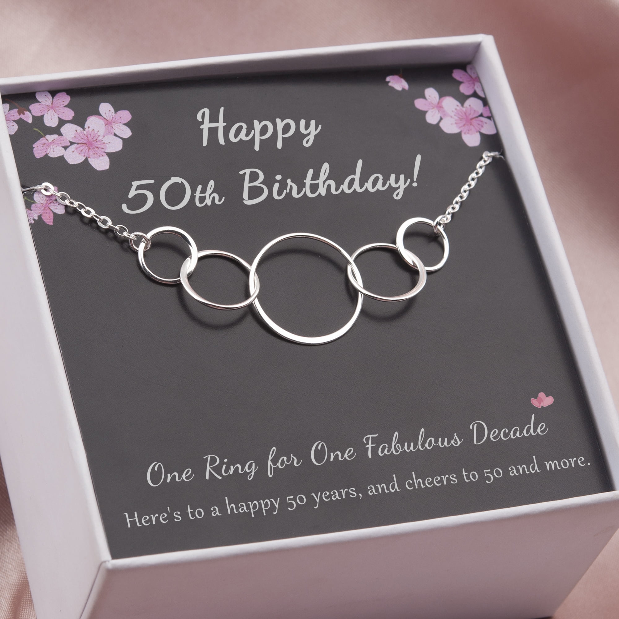 Anavia 50th Birthday Gifts for Women, 925 Sterling Silver 5 Circles Necklace For Her, 5 Decade Jewelry 50 Years Old -[5 Flat Circles, No Custom]