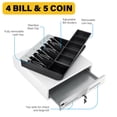 thumbnail image 6 of HK SYSTEMS 13inch Heavy Duty Manual Push-Open Cash Drawer with 4Bill/5Coin, Removable Till, "Stainless Steel Front" with Single Large Media Slot,White, 6 of 7