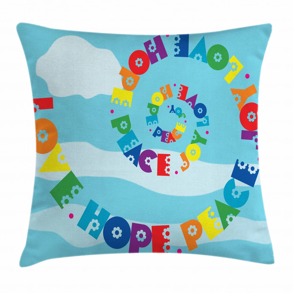 Hope Throw Pillow Cushion Cover, Rainbow Colored Love Hope Peace Joy