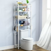 Biemlerfn Over The Toilet Storage Shelf, 4-Tier Wooden Bathroom Organizer Adjustable Saver Space Rack with Toilet Paper Holder, Pure White