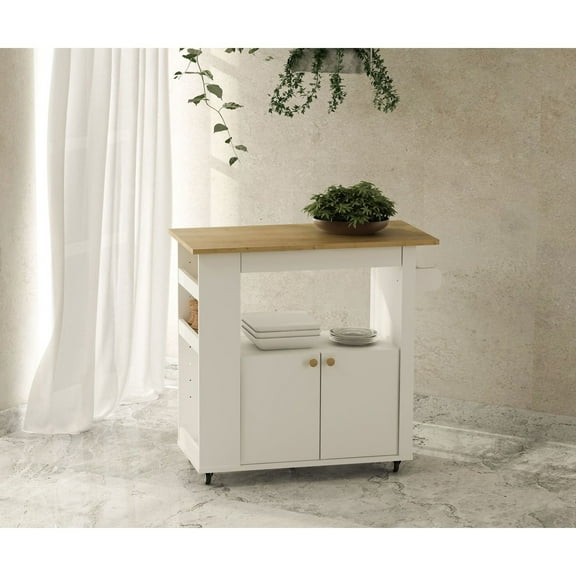 Kitchen Cart with Wheels & Storage - Rolling Utility Island Cart - Extendable Tabletop