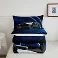 thumbnail image 4 of Racing Car Comforter Set Full Size, Black Race Car Bedding Set Teens Car Racing Gifts, Extreme Sport Car Quilt Geometric Stripes Duvet Insert, Dark Blue, 4 of 5