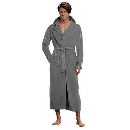 

Quealent Mens Hooded Robe Full Length Plush Robe for Men Big and Tall Fleece Bathrobe (Gray M)
