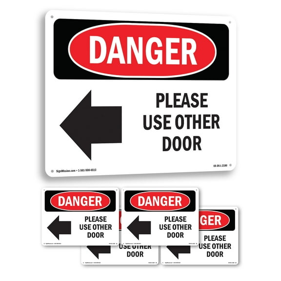 Please Use Other Door OSHA Danger Aluminum Sign 10 Inch x 7 Inch - 5 Pack