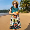 thumbnail image 4 of Fotbe I Love Sushi Vestido Largo de Moda para Mujer, Vestido Tipo Camiseta con Manga Corta y Estilo Casual a Rayas y Bloques de Color, 4 of 6