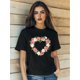 thumbnail image 1 of Women's Summer Casual T-Shirt Fashion Valentine's Day Love Flowers Print Short Sleeve Round-Neck Fit Tops, 1 of 6