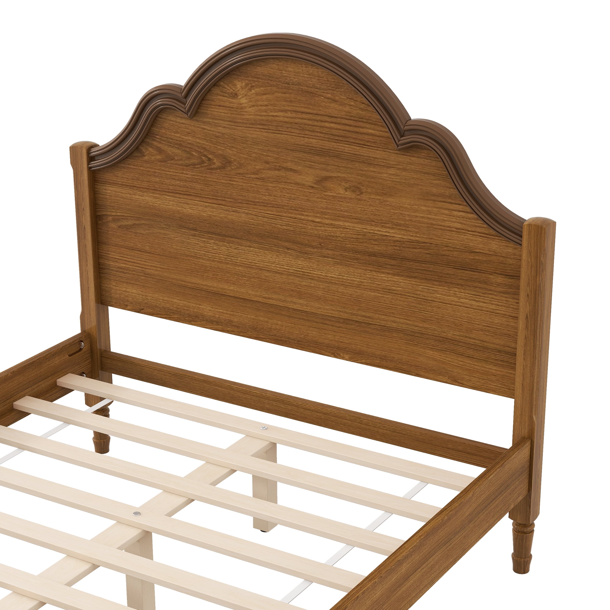 Euroco Wood Full Size Platform Bed with Headboard, No Spring Box Needed, Walnut