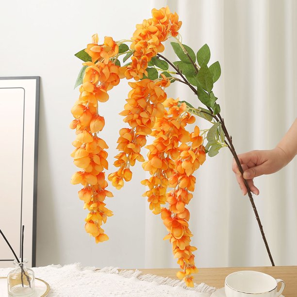 1 unidad de flor artificial colgante de glicina de 5 ramas, nueva, de seda, for decoración de bodas y fiestas.
